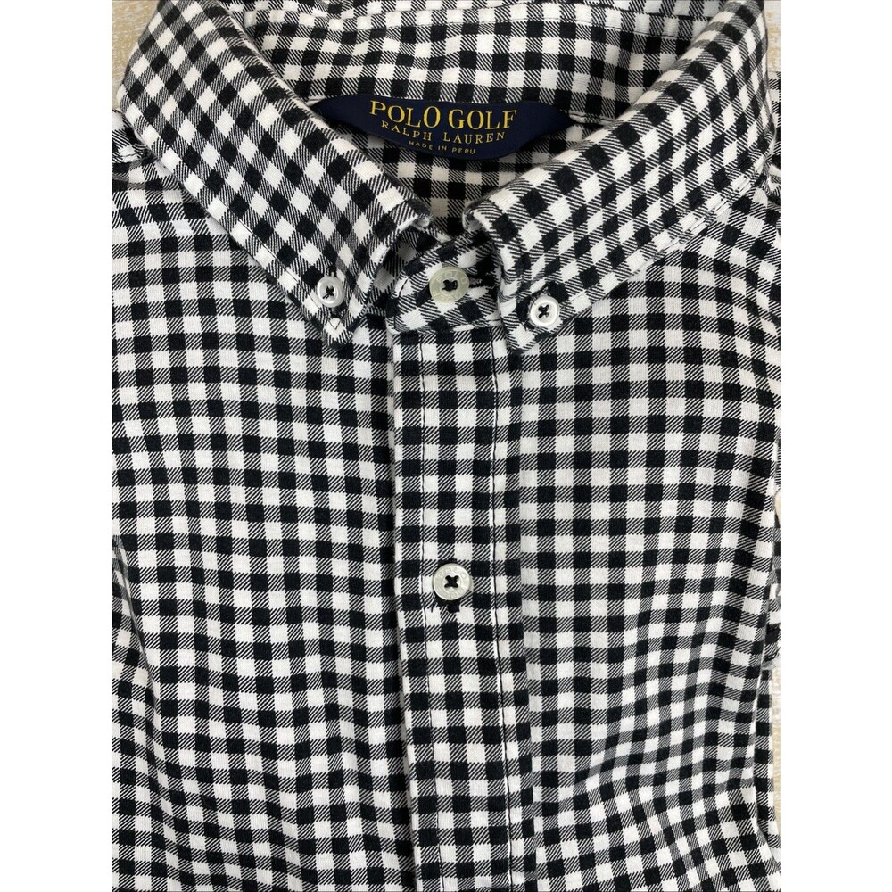Polo Golf Ralph Lauren Mens L Black White Gingham Soft Cotton Button Down Shirt